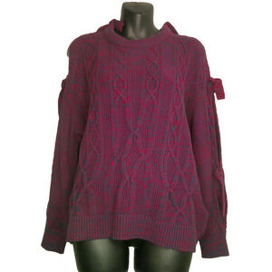 Project Naadam Women's Medium Cold Shoulder Knit Woven Sweater with Tie Sleeves